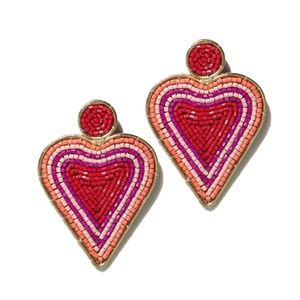 Ink & Alloy Pink Red Heart Frame Beaded Earrings